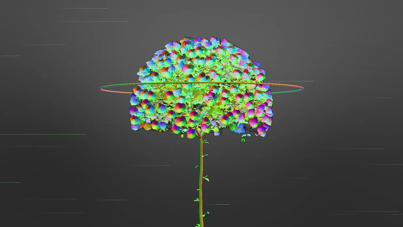 Flackernder 3D-Baum — das Omnino-Hero-Motiv