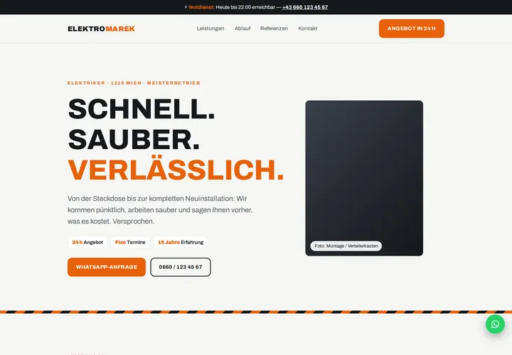 Beispiel-Website für einen Elektriker