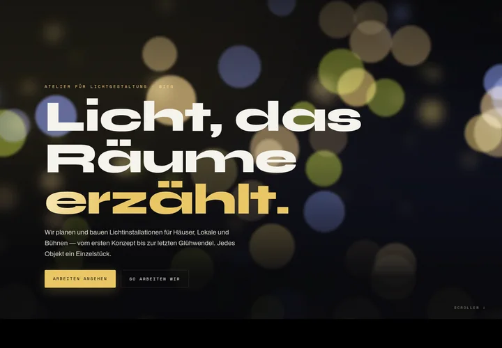 High-end example website for a lighting design studio
